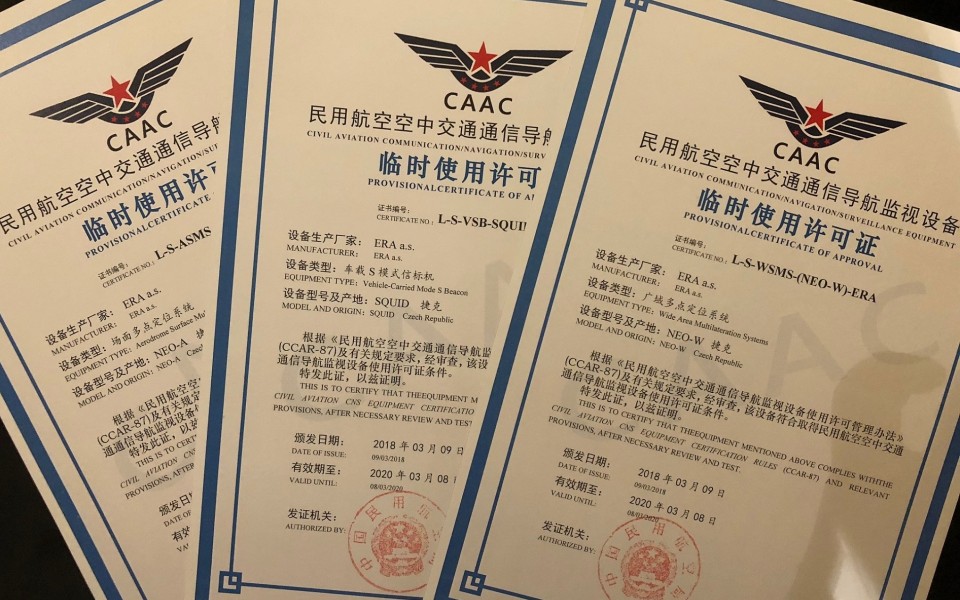 ERA obtained Chinese Permit Certificate as the only foreign manufacturer of multilateration based systems